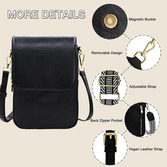 Small Vegan Leather Crossbody Purse Women Card Slots Adjustable Straps - Picture 3 of 6